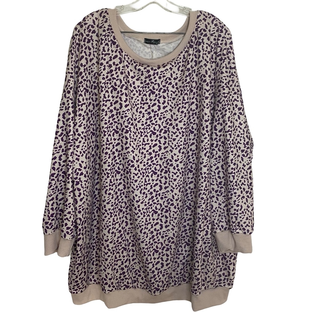 Emery Rose Purple /Cream Leopard Print Crew Neck Sweatshirt. Sz 5XL